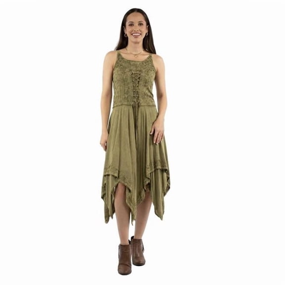 Scully HC1001-OLI-XS Womens Handkerchief Hem Lace Up 100 Percent Rayon Sleeveless Dress, Olive - Extra Small