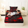 thumbnail image 4 of Erosebridal Teens Black Red Geometric Grid Twin Sheet Sets 3pcs,P Personalized Initial Bedding For Boys Girls, 4 of 5