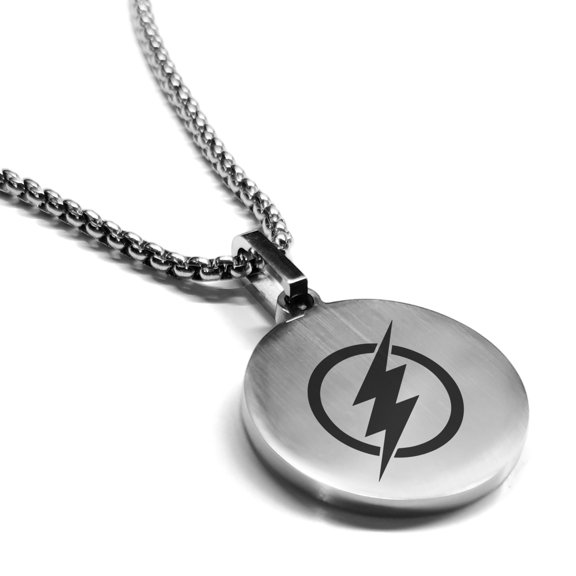 Stainless Steel Flash Round Medallion Pendant Necklace