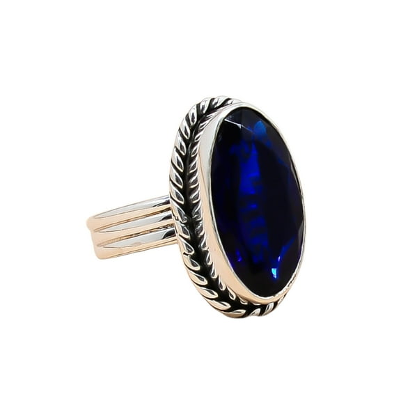Blue Sapphire 925 Sterling Silver Ring, 20X10 mm Oval Gemstone Ring, Blue Ring, Christmas Gift, Unique Jewelry Ring, Adjustable Ring V12862R2123178