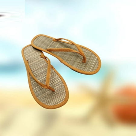 

Mishuowoti Flip Flops for women 2023 Women Flat Slippers Comfortable Non-Slip Sandals Silent Bamboo Rattan Flip Flop