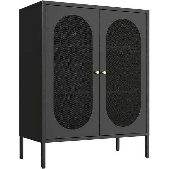 2 Mesh Door Metal Storage Cabinet for Bed Room,Living Room,Home,Hotel,Office,Garage,Kitchen,3-Tier,2 Removable Shelves. (Black)