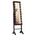 thumbnail image 1 of Topbuy Armoire à Bijoux avec Éclairage LED, 18 Lumières LED et Verrou, Café, 1 of 10