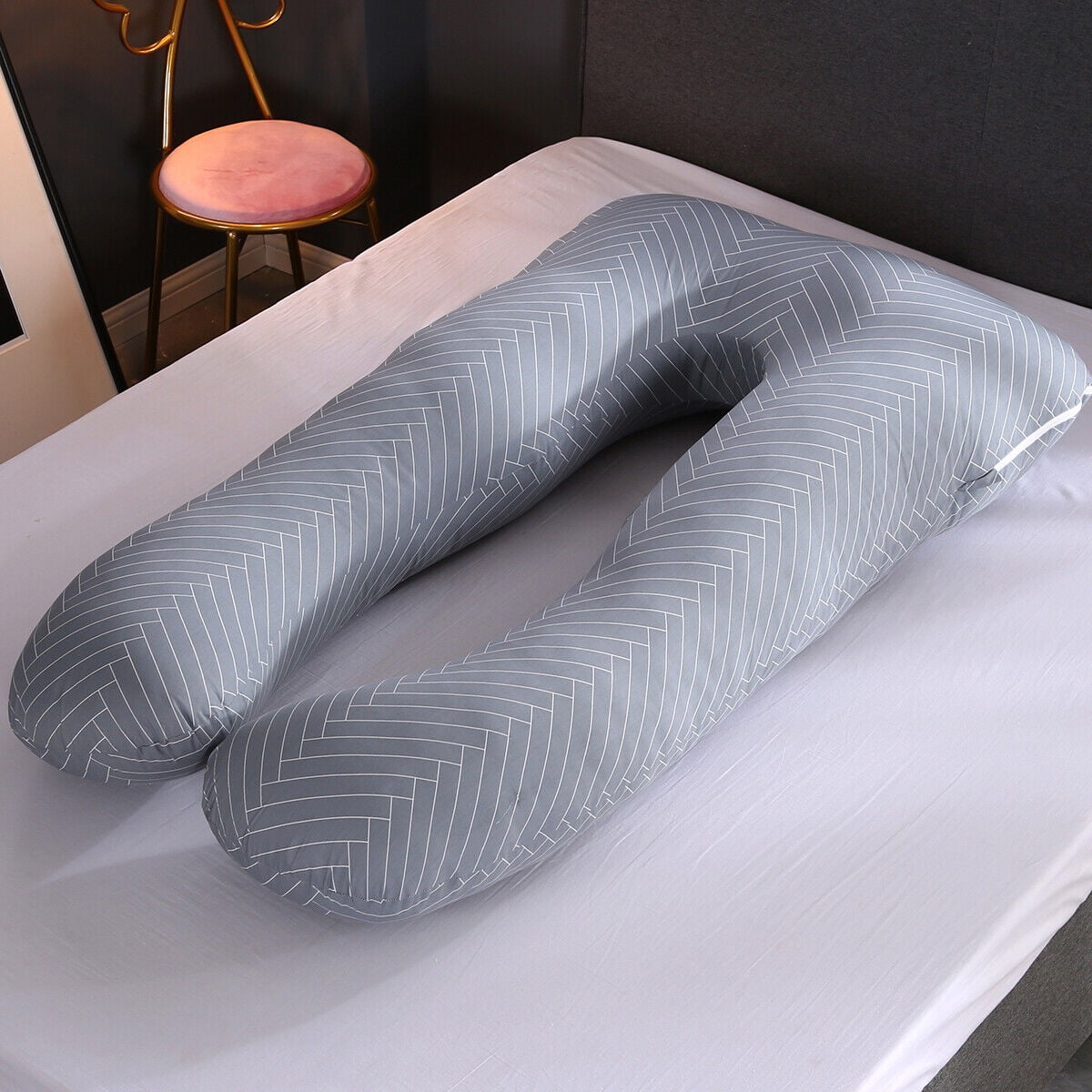 TOPCHANCES Pregnancy Pillow, U Shaped Full Body Maternity Pillow for Side Sleeping with Removable Cover, 120x60cm, Gary Stripe