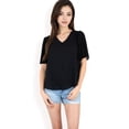 thumbnail image 4 of Women's V-Neck Blouse with Pleated Chiffon Flutter Sleeves- Black,X Large, 4 of 7