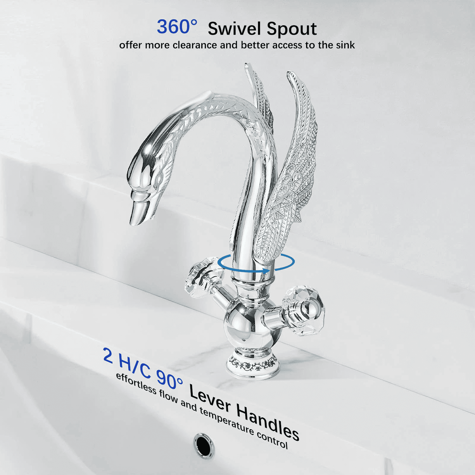Zovajonia Waterfall Chrome Swan Bathroom Sink Faucet Single Hole/ Handle Vanity Mixer Tap 360° Rotation