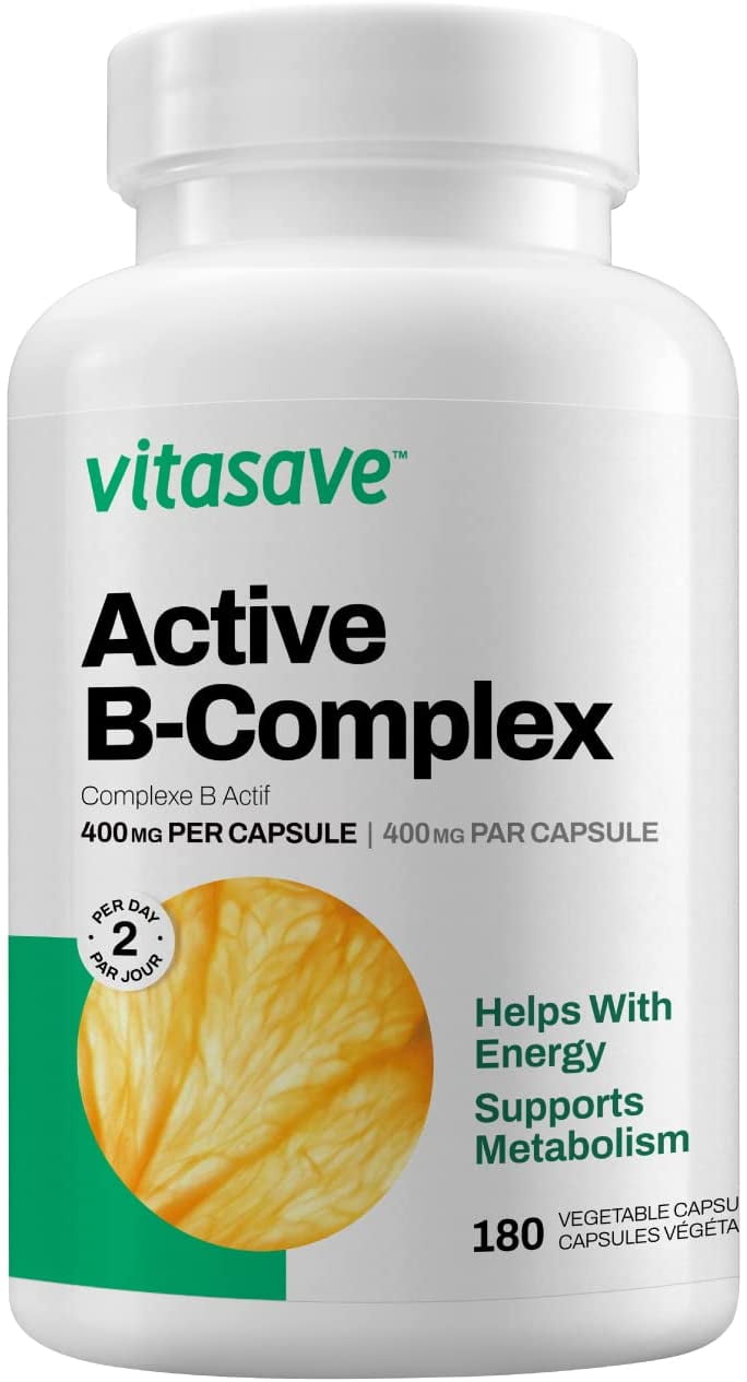Vitasave Vitasave Active B-Complex [180 Vegetarian Capsules]- High Potency Vitamin B Supplement with 8 B-Vitamins: B1, B2, B3, B5, B6, B7, B9, and B12 - Supports Energy, Mood, and Metabolism