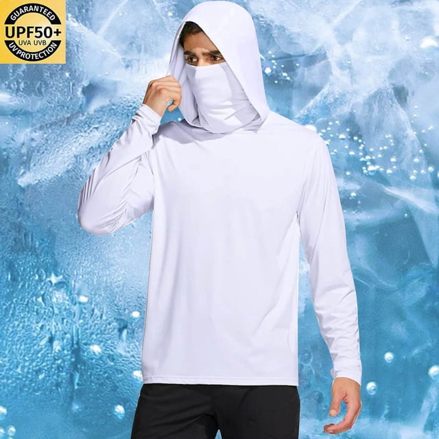 Miqool Sun Shirts for Men, UPF 50+ Sun Protection Shirts Hoodie Quick Dry Lightweight Fishing Hiking Swim Rash Guard Performance Long Sleeve Shirts with Face Cover