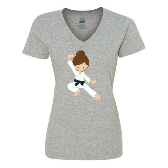Inktastic Karate Girl, Cute Girl, Black Belt, Brown Hair Women's V-Neck T-Shirt