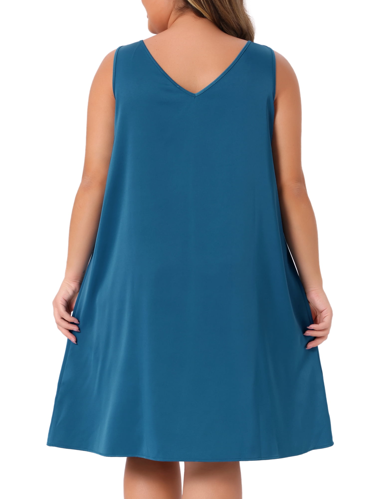 DARING DIVA Women's Plus Size Satin V Neck Sleeveless Pleated Nightgown 1X Peacock Blue