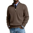 thumbnail image 2 of Mens Quarter Zip Pullover Quilted Pullover Casual Knit Long Sleeve Mock Neck Sweater Coffee 2XL, 2 of 4