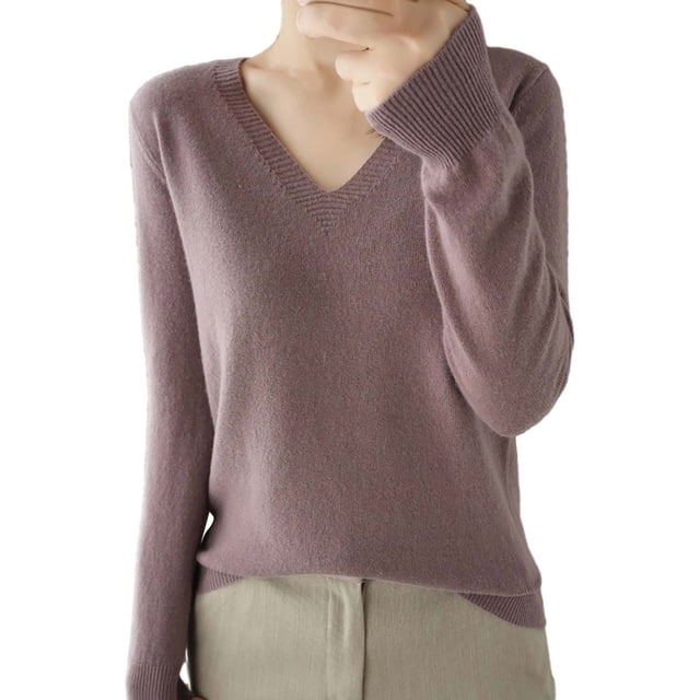 Duoif Chandails pour Femmes Chandails Légers Tendance pour Femmes Manches Longues Col Rond Léger Doux Tricoté Chandail Tricoté Blouse Chandails pour Femmes Hauts pour Femmes Violet m