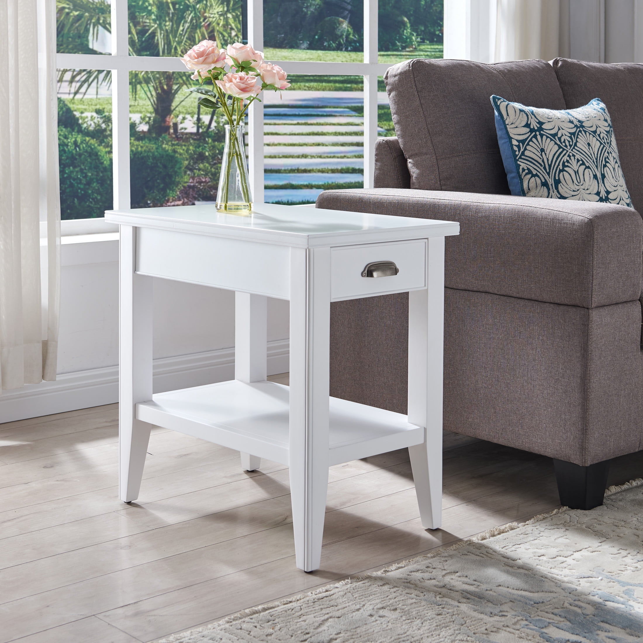 Leick Home Laurent Chairside Table with Drawer and Display Shelf, White