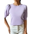 thumbnail image 4 of SAYOO Women's Summer Knit Tops, Short Puff Sleeve Round Neck Solid Color Slim Fit T-Shirts, 4 of 9