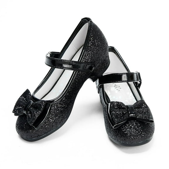 Stelle Girls Mary Jane Glitter Shoes Low Heel Princess Dress Shoes,Toddler Little Girls Bowknot Flower Girl Wedding Party Dress Pump Shoes,Black
