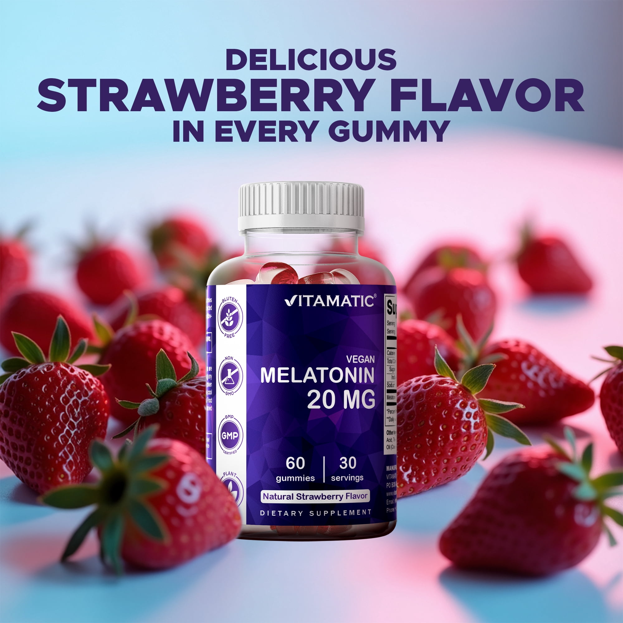 3 Pack Vitamatic Melatonin 20mg gummies for adults, 30 Servings - 60 Vegetarian Gummies - Non-Habit Forming Supplement
