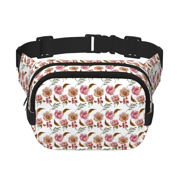 Fotbe Rose Flowers Cangurera Cuadrada con Estampado de Doble Capa, Bolsa de Cintura Ajustable Mini para Hombres y Mujeres