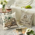 thumbnail image 4 of HAPPINESS Spring Summer Pillow Covers 18x18 inches, Farmhouse Flower Print Decorative Throw Pillow Covers 4 Piece Set, Cotton Linen Sofa Cushion Cover, Garden Patio Home Decor, 4 of 7