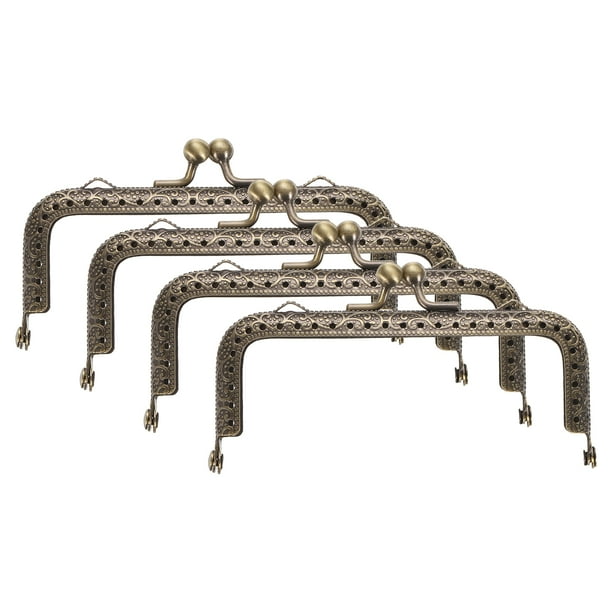 Uxcell 4 Pcs Marco de Bolso de Metal, 10.5cm/4.1" Marco Rectangular Retro con Cierre de Beso Grabado para Fabricación de Bolsos (Bronce)