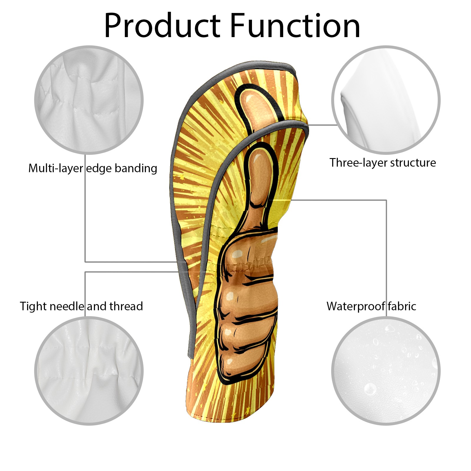 Golf Club Covers PU Leather Waterproof Head Covers for Fairway Woods Hybrids Thumbs Up Pattern