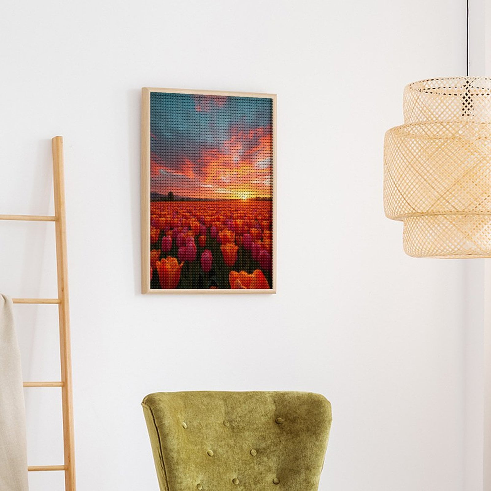 Diamond Art Kits for Adults - Sunset Over Tulip Field 5d Diamond Painting for Adults, Diamond Art for Adults Beginners, Frameless Diamond Painting Kits for Adults for Home Wall Decor