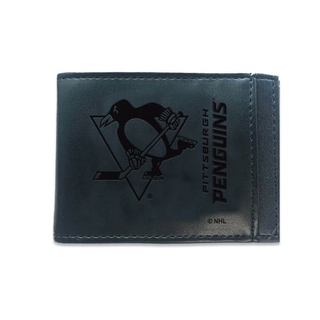 Black Pittsburgh Penguins Hybrid Leather Front Pocket Bi-Fold Wallet with Money Clip
