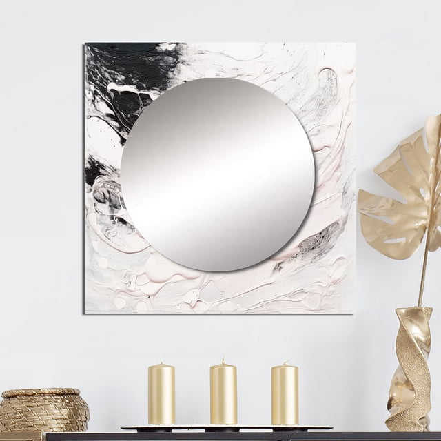 Designart "Watercolor Twist White II" Abstract Painting White Large Square Mirror - Square Bedroom Mirror Printed Wall Decor - Modern Square Printed Wall Mirror Art