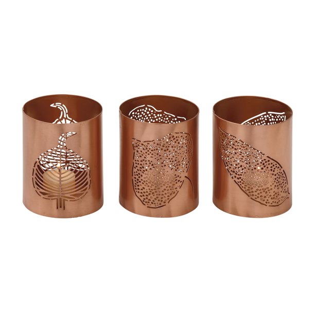 Striking Metal Leaf Votive Holder Set Of 3