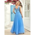 thumbnail image 2 of [Sequin Wedding Dress] Light Blue Sequin A-Line Maxi Dress - Elegant Sleeveless Double V-Neck Wedding Dress for Women - Stretch Waist, Embroidered Tulle Panels, Perfect for All Seasons, 2 of 10