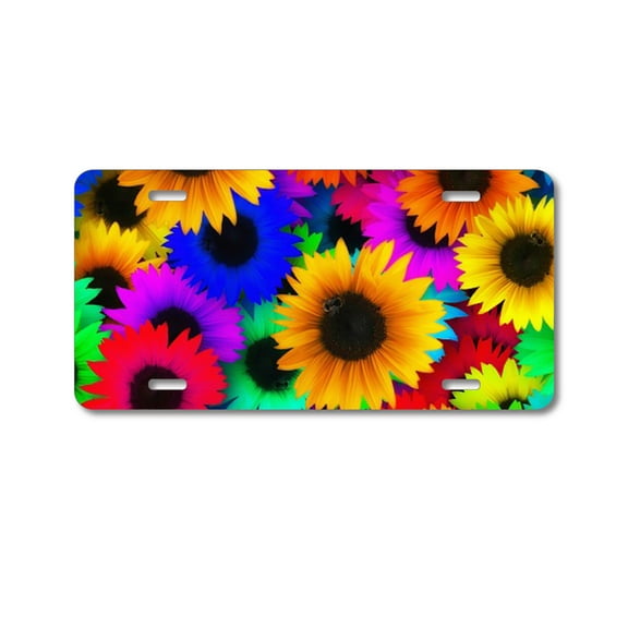 DistinctInk Custom Aluminum Vanity License Plate for Front of Car - Red Green Yellow Sunflowers