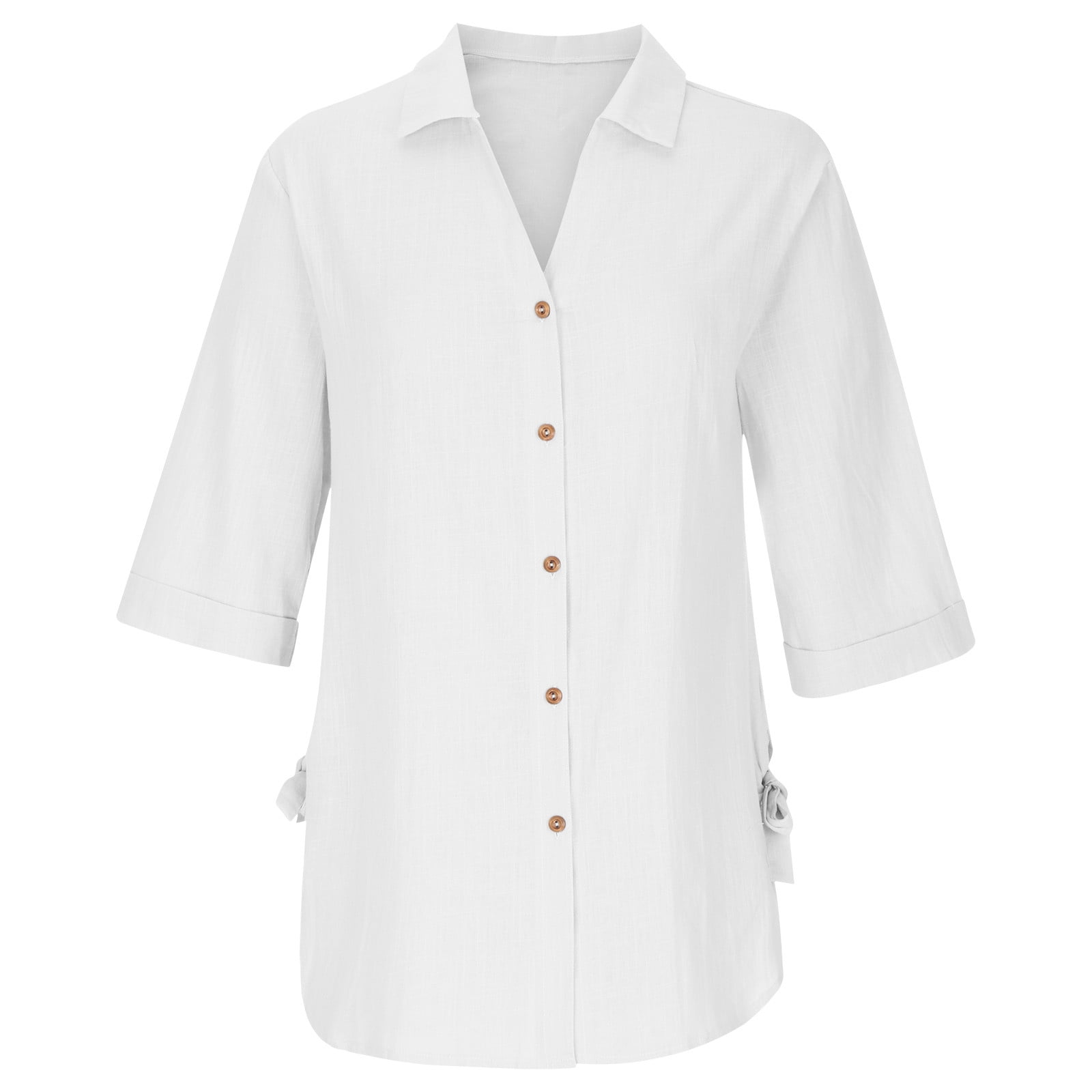 Yzhm Linen Shirt Women Long Sleeve Tunic Tops Button Down Shirts Loose Fit Plain Shirt V Neck Sexy Baggy Blouses White