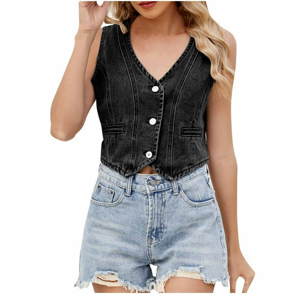 BEFOKA Womens Jean Vests Classic Casual Tank Top V Neck Lightweight Denim Shirts
