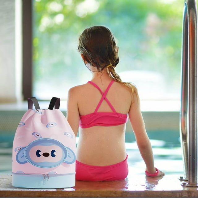 Riforla Sac à Dos de Rangement pour Équipement de Natation Portable pour Plage, Design Séparé Humide et Sec, Comprend un Compartiment à Chaussures Idéal pour Enfants et Adolescents, Activités Piscine et Plage, Rose