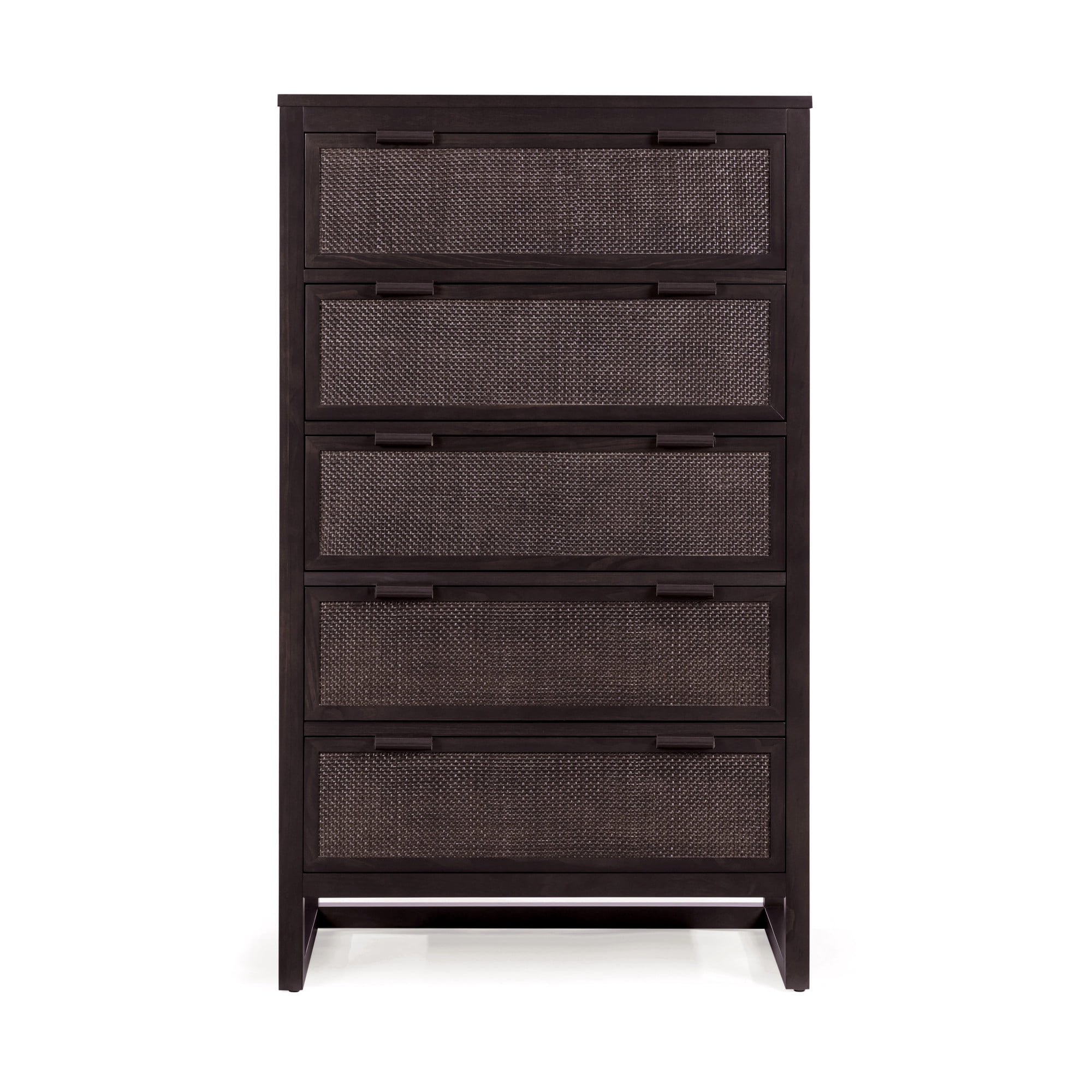 Hatteras Dresser with 5 Rattan Inlay Drawers, Espresso – Teamson Home: Wide & Deep Storage with Coastal Modern Style