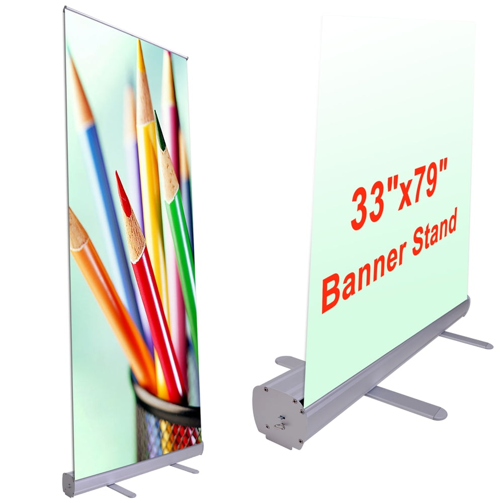 RETRACTABLE ROLL UP BANNER STAND WITH FREE PRINT 33 X 79 TRADE SHOW GRAPHIC SIGN 