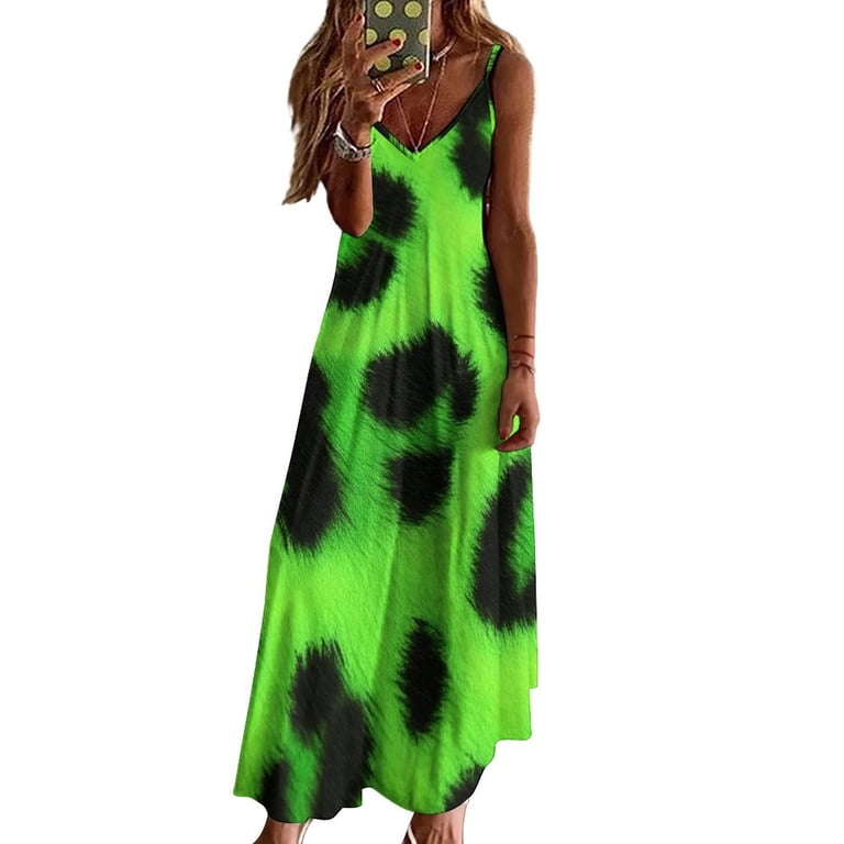 neon green leopard dress JHWJH25 Print Fur Sleeveless Dresses Women Summer Women's Summer Clothing, Size: 4XL mens' wear