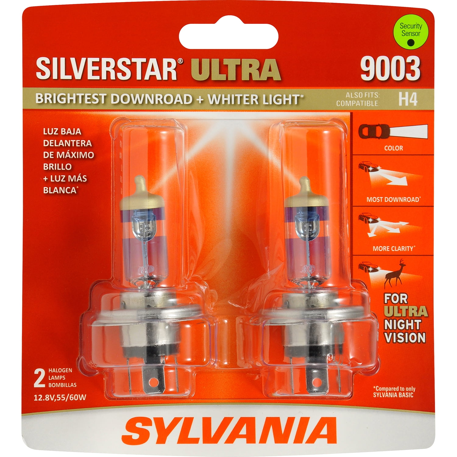 Sylvania 9003 SilverStar Ultra Halogen Headlight Bulb, Pack of 2