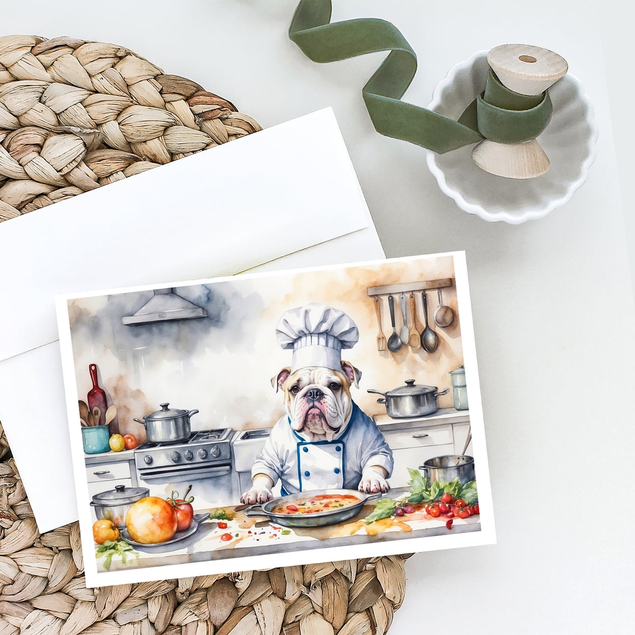 English Bulldog The Chef Greeting Cards Pack of 8 7 in x 5 in