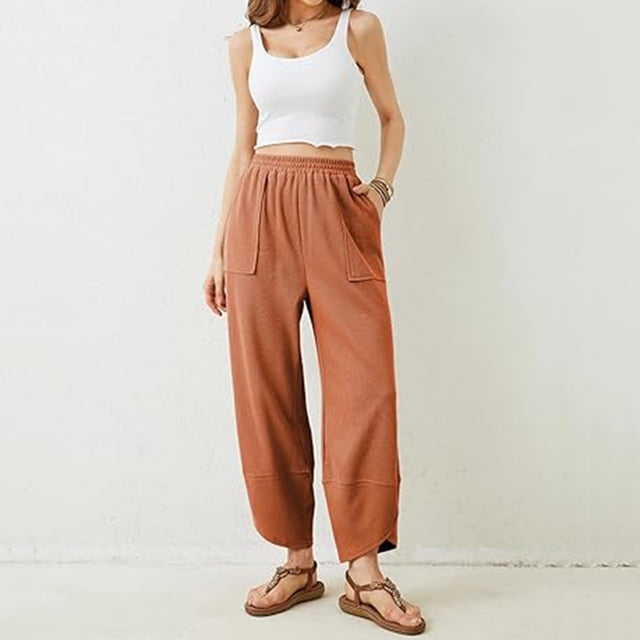 WILLBEST Pantalones Casuales elegantes para Mujer, Largos, Holgados, de Pierna Ancha, con Cintura Elástica y Bolsillos para Mayor Comodidad Diaria. Extra Grande