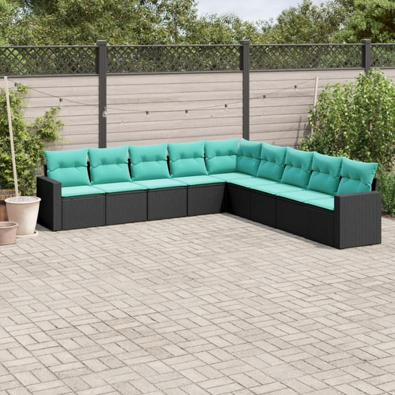 vidaXL 9 Piece Patio Sofa Set with Cushions Black Poly Rattan