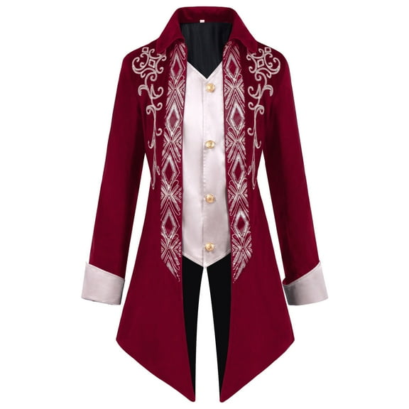 FYEGRE Men Halloween Tailcoat Gothic Long Jacket Casual Loose Role Playing Court Style Outfit for Events and Themed Parties Red M