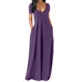 thumbnail image 1 of Summer Maxi Dress For Women Clothing 2022 Fashion Solid Color Sexy Deep V-neck Short Sleeve Casual Dress High Waist Pocket RobeXL Gao Jinjia LED, 1 of 2