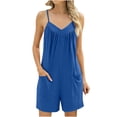 thumbnail image 2 of Teissuly Women's Fashion Sexy Solid Sleeveless V-Neck Pleated Short Jumpsuit, 2 of 6