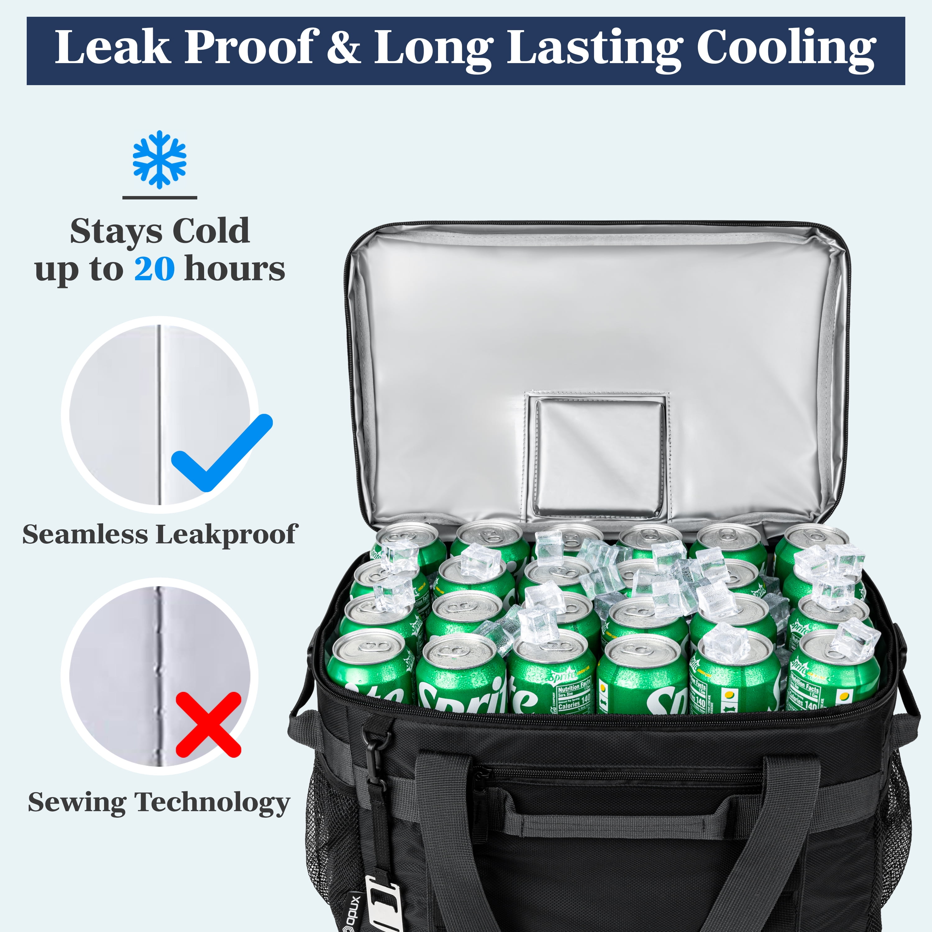 OPUX Cooler Bag, 60 Cans Insulated Soft Collapsible Portable Cooler, Soft Sided Leakproof Cooler for Beach Camping with Shoulder Strap, Ice Chest for Travel Road Trip Picnic, Black