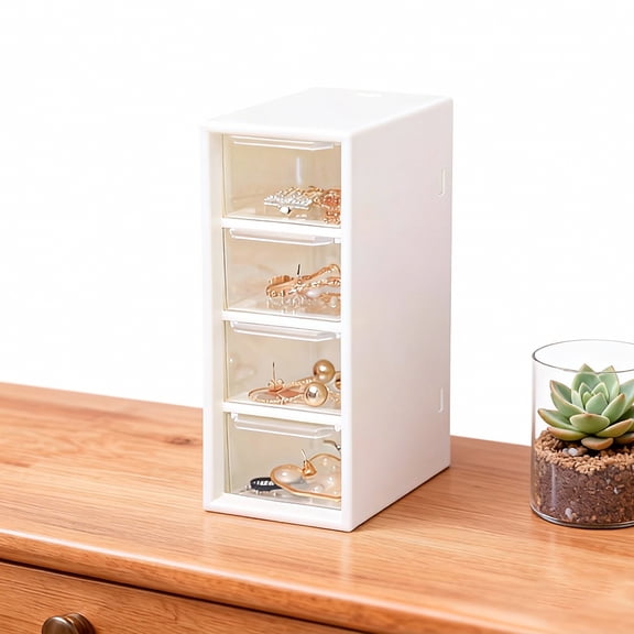 4-Layer Mini Storage Drawers - Clear Plastic Stackable Organizer for Vanity, Desk, Jewelry & Cosmetics Storage