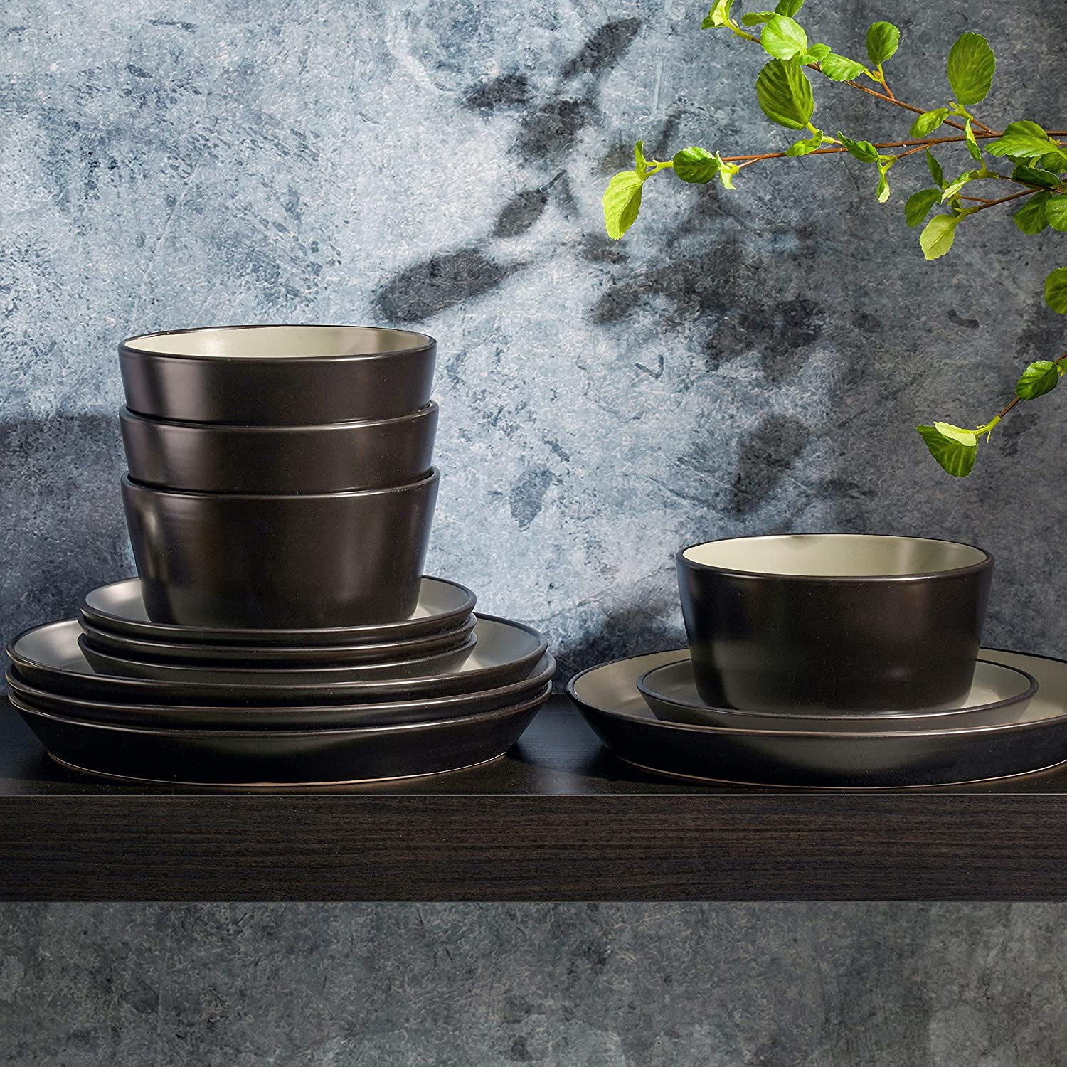 Gibson Soho Lounge Rachel 12 Piece Coupe Dinnerware Set, Matte Grey