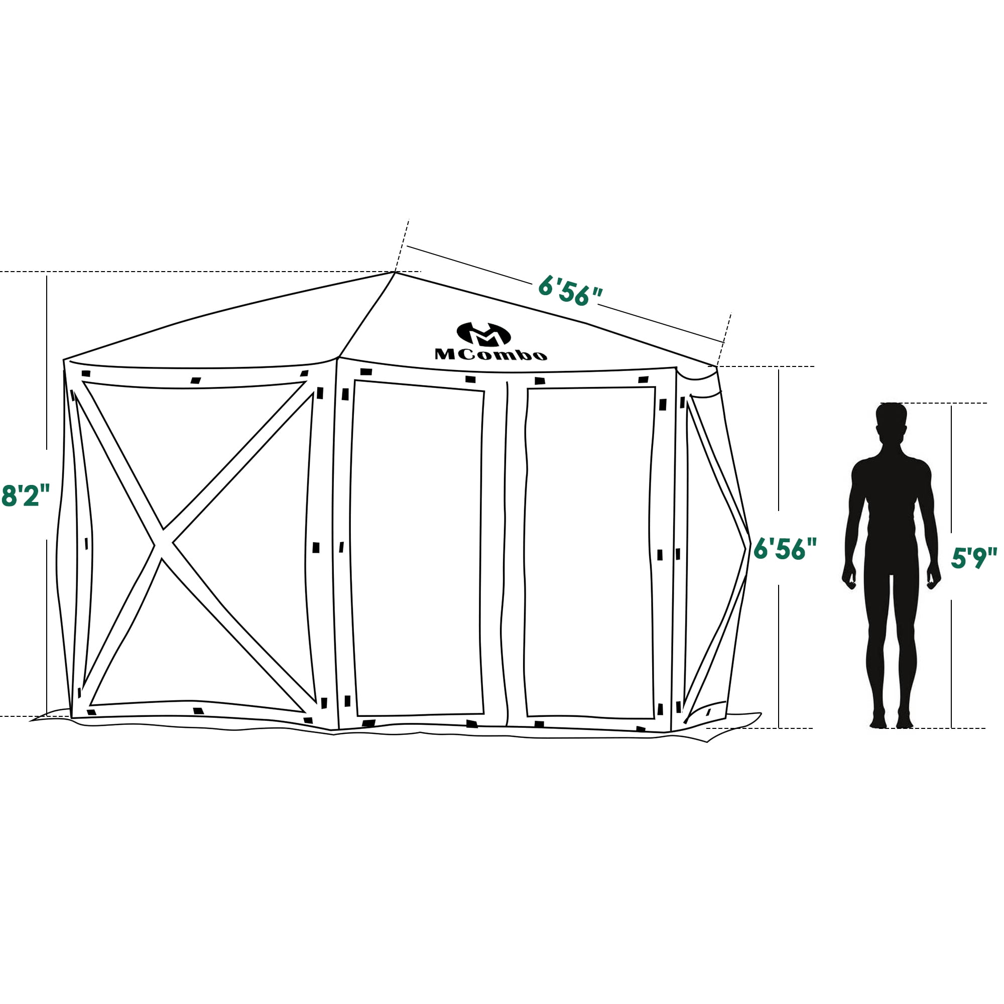 MCombo 6-Sided Gazebo Portable Pop up Tent Canopy for Party (6-8 Persons), Tan 1024