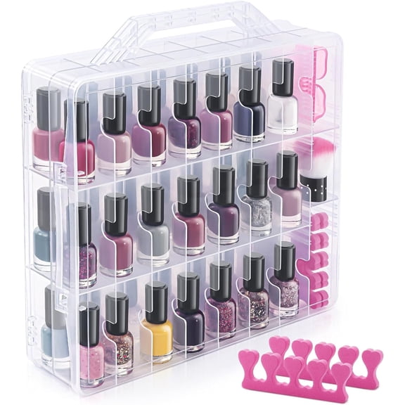 Nail Polish Organizer, 48 Bottles Clear Nail Polish Holder with Adjustable Divider, Gel Nail Polish Storage Double Side Nail Polish Organizer Case for Storage Display - with 2 Nail Separators