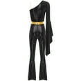 thumbnail image 4 of TiaoBug Women 70s Disco Costume One Shoulder Long Sleeve Bell Bottom Hippie Club Jumpsuit Black 3XL, 4 of 5