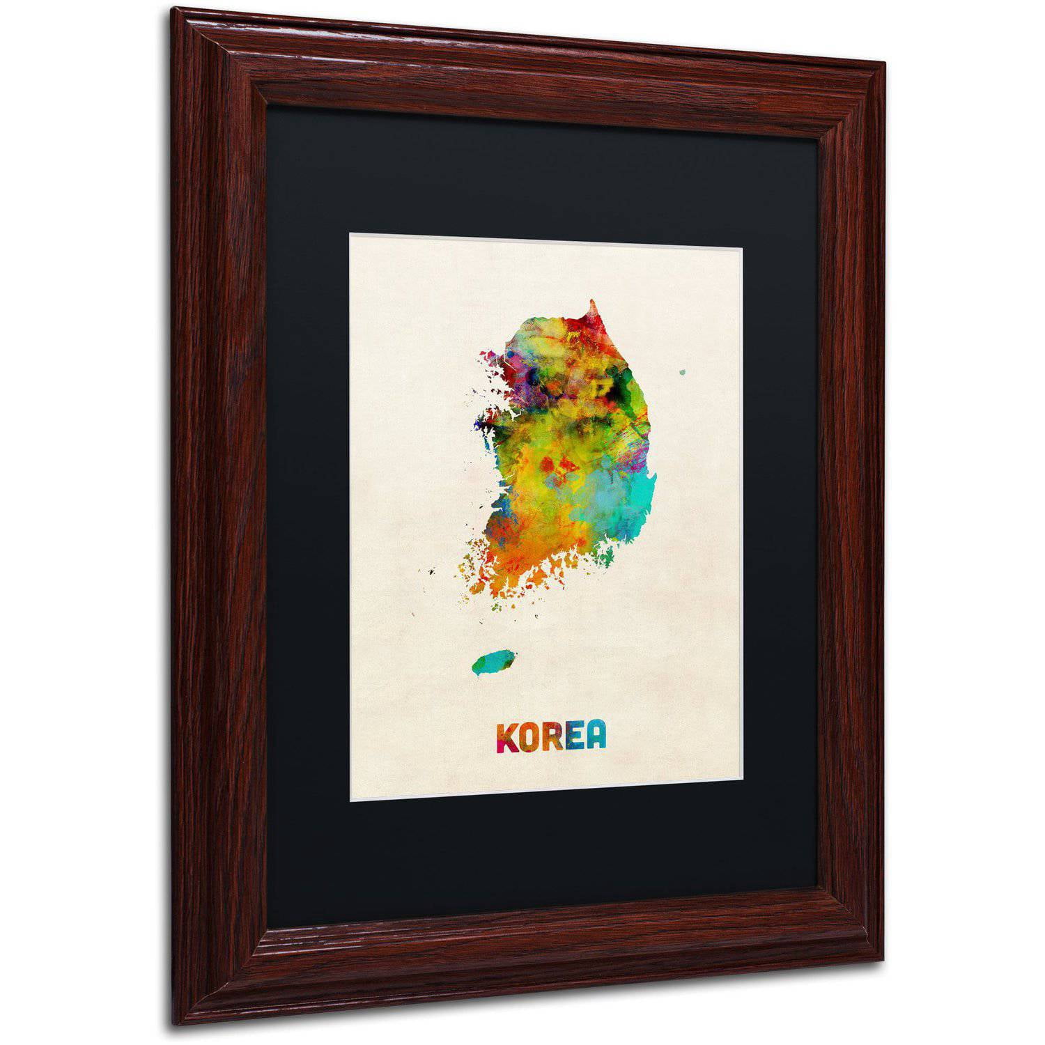 Trademark Fine Art "Korea Watercolor Map" Canvas Art by Michael Tompsett Black Matte, Wood Frame